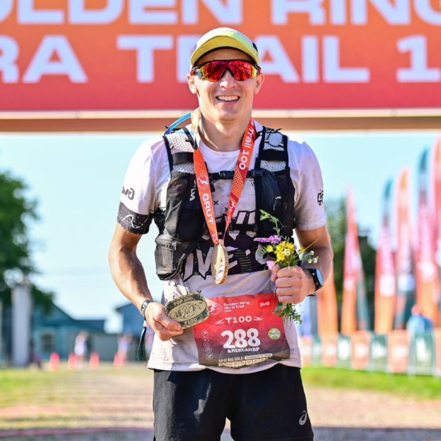 Aleksandr Nikitin after finishing Golden Ring Ultra Trail
